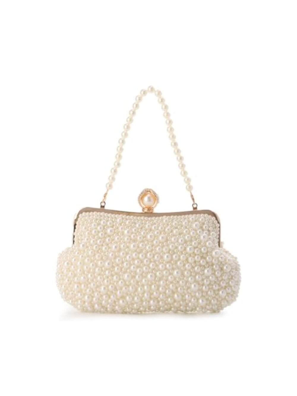 Pearl Clutch Purse with Pearl Chain Beaded Evening Handbag